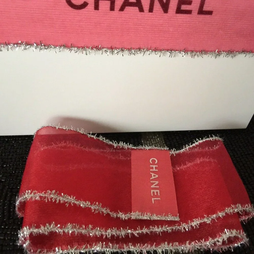 4x CHANEL HOLIDAY Red/Silver RIBBON Belly Band Gift Wrap Wrapping New AUTHENTIC